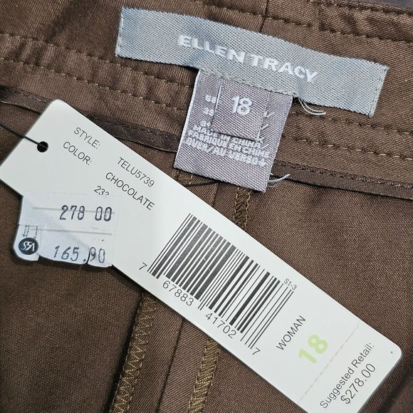 NWT Ellen Tracy Brown Trowser Straight Leg Elastic Roughing at waist sz 18 - Picture 9 of 11